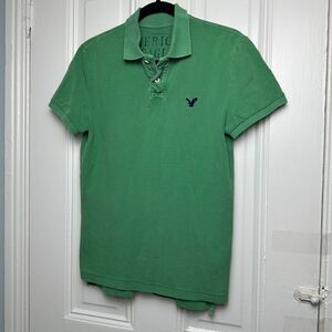 American Eagle Polo Shirt Womens XS Green Y2K 2011 Short Sleeve Collared